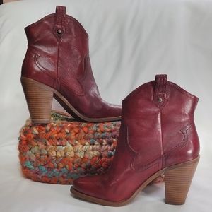 Jessica Simpson Red Ankle Boots Size 81/2W Red Cowgirl JS-Cavett Leather